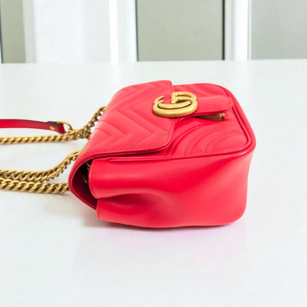 Gucci GG Marmont Matelasse Mini Square Shoulder Bag Red Leather